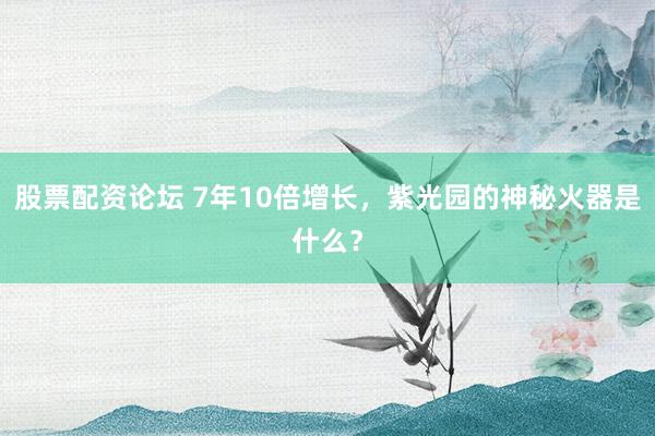 股票配资论坛 7年10倍增长，紫光园的神秘火器是什么？